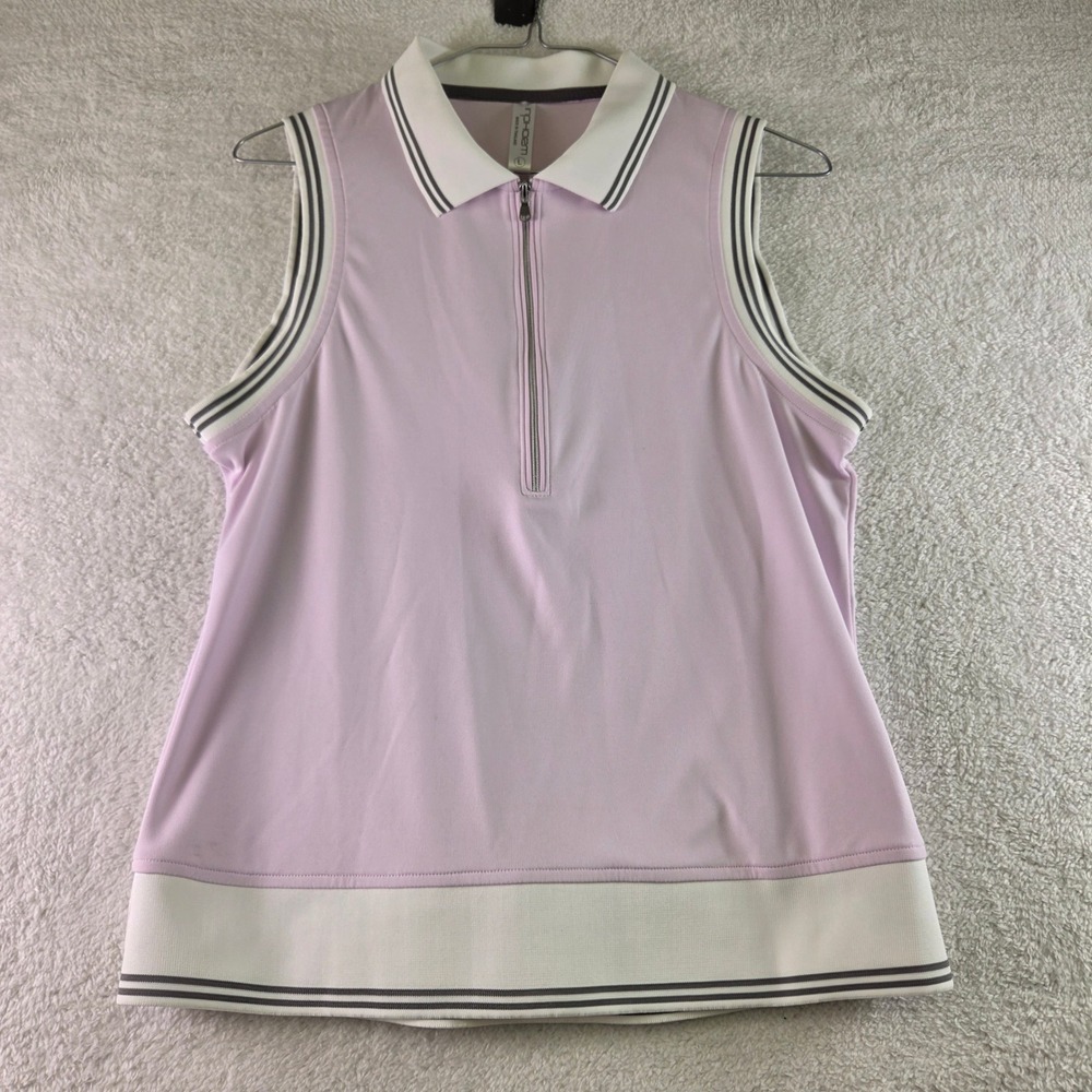 Inphorm Womens Sleeveless Golf Polo Shirt Lavender Purple Quarter Zip Large